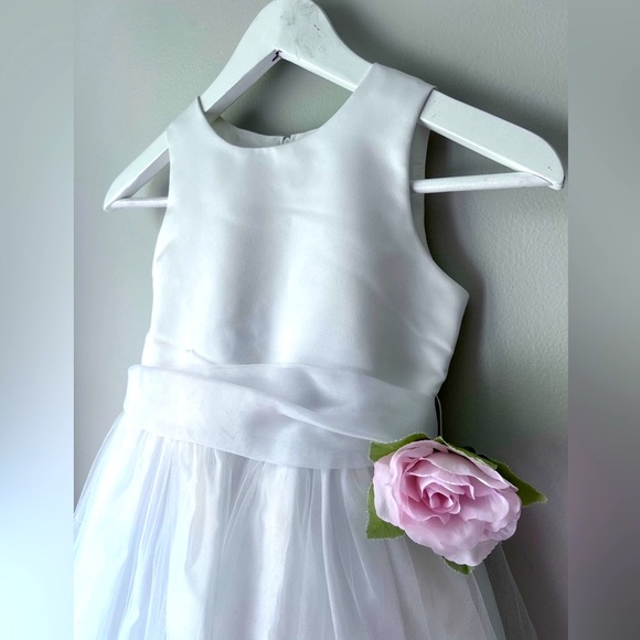 US Angels White Satin Pink Flower Girl Tulle Petal Party Formal Dress 6X 6 - Picture 5 of 17